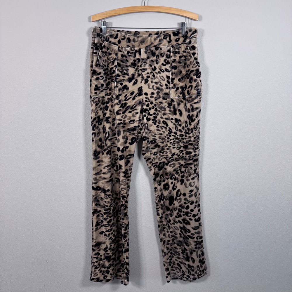 Juicy by Juicy Couture Y2K Womens Leopard Print Velour Lounge Pants Tan Black XL